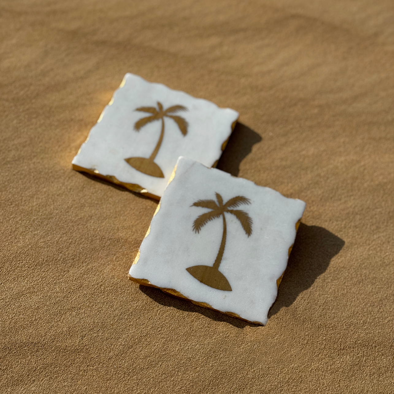 Palm Marble Coaster with Gold Detailing