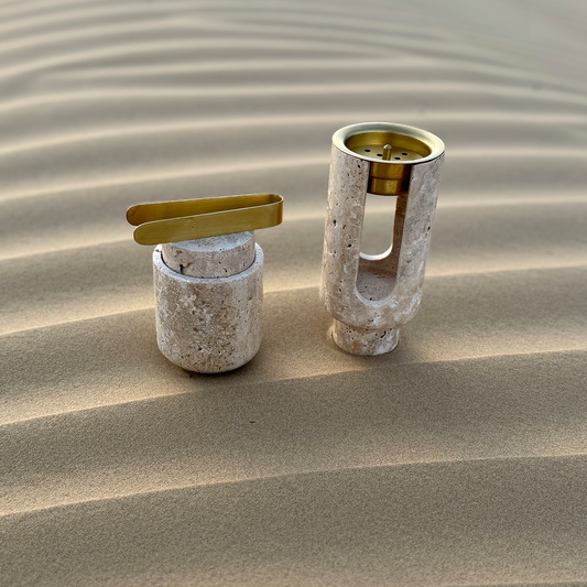 Marble Bukhoor Set with Brass Accessories