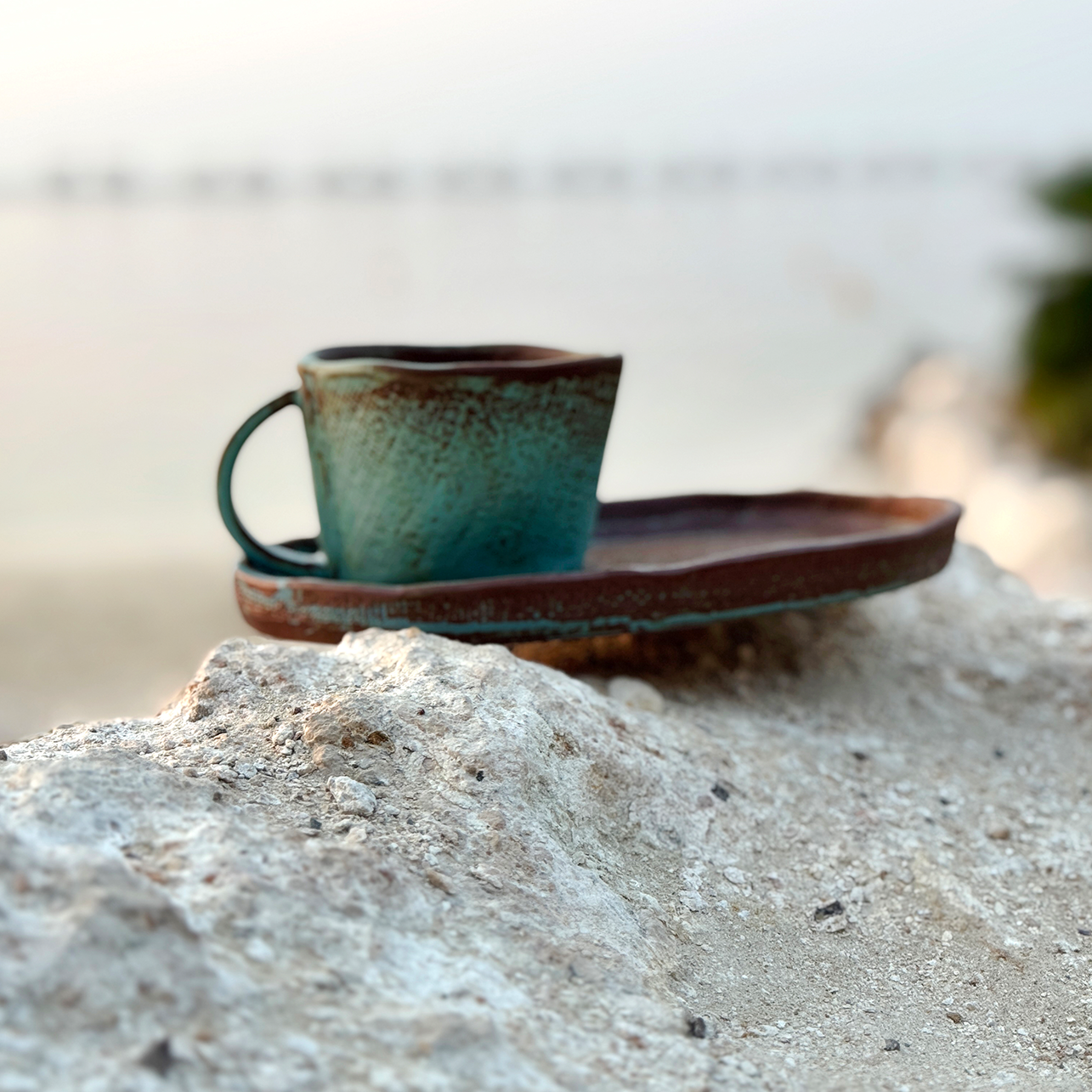 Rumi Handmade Tea Cup with Saucer - Elegant Blue