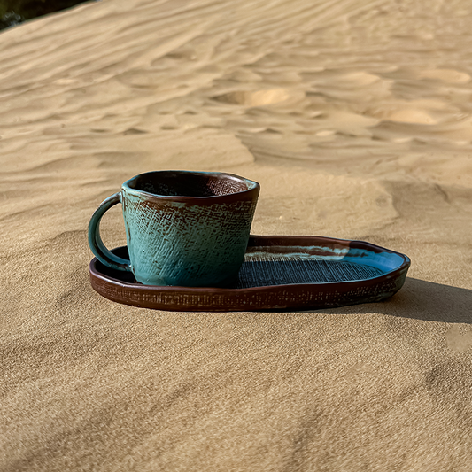 Rumi Handmade Tea Cup with Saucer - Elegant Blue