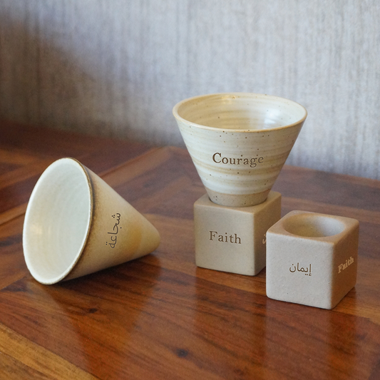 Personalized Engraving - Mehar Ceramic Cup with Stand - Set of 2