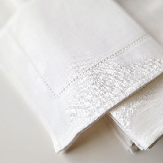 White Hemstitched Linen Napkin - Set of 4